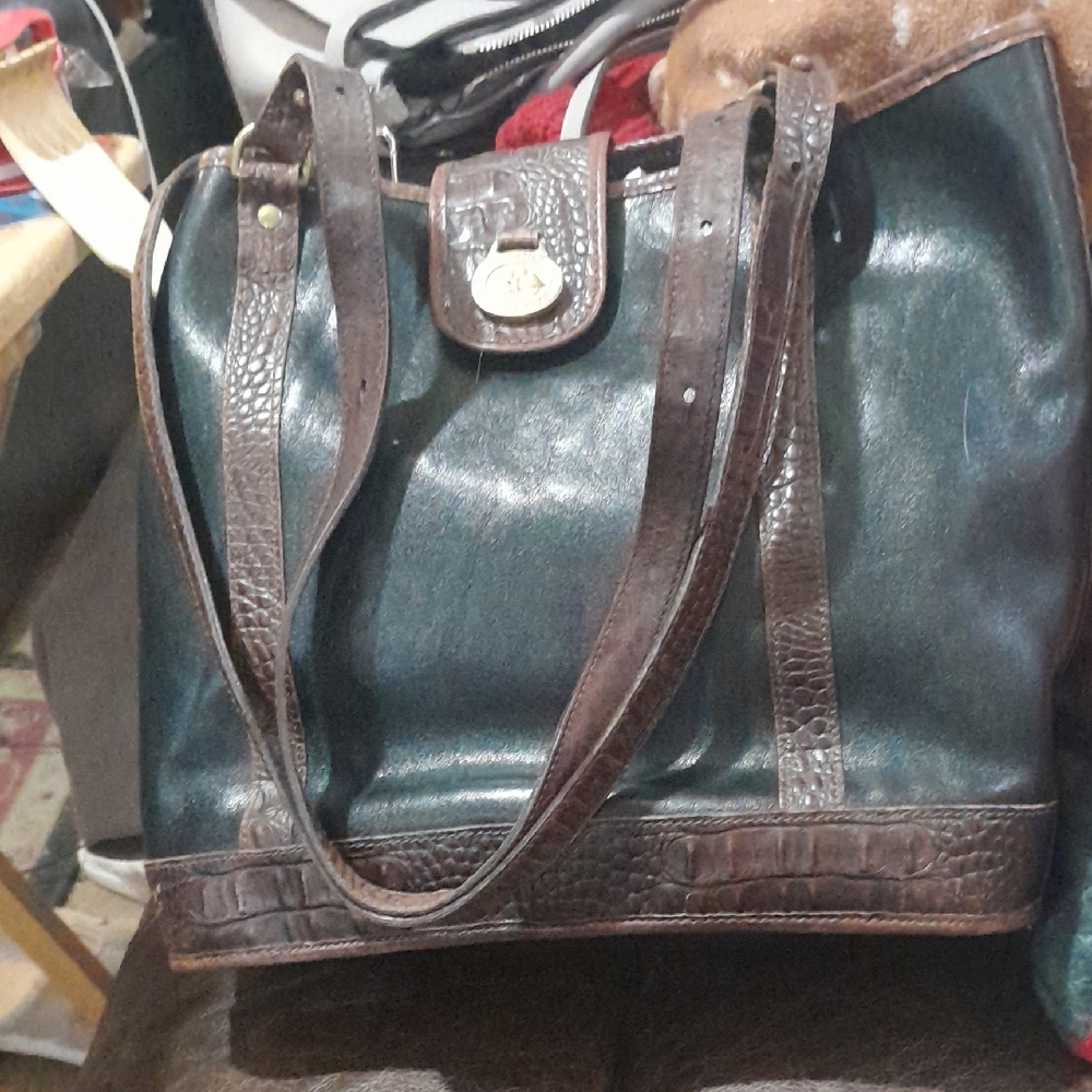 Brahmin Large Leather Blk/brown bag